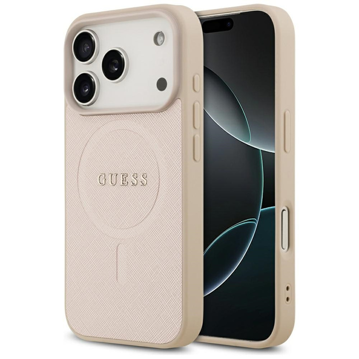 Etui Guess Saffiano Classic Logo MagSafe do iPhone 17 Pro różowy