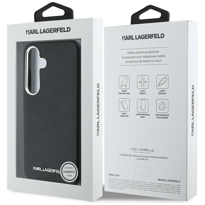 Etui Karl Lagerfeld Saffiano Full         Wrapped Elongated Metal Logo MagSafe do Samsung Galaxy S25+ czarny