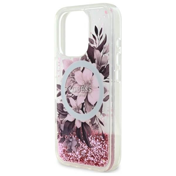 Etui Guess iPhone 16 Pro Max 6.9" różowy/pink hardcase Liquid Glitter Flower MagSafe