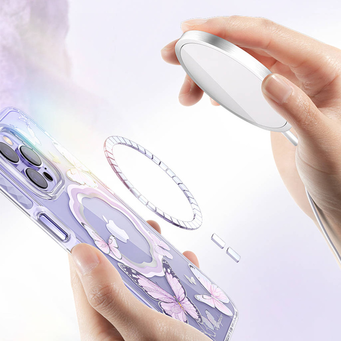 Etui Kingxbar Butterfly Series Magnetyczne Etui iPhone 14 Pro Magsafe Ozdobione Nadrukem W Motyle Niebieskie Case