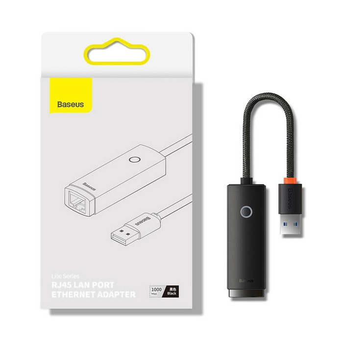  Baseus Lite Series zewnętrzna karta sieciowa USB-A - RJ-45 1Gbps (1000Mbps) czarny (WKQX000101)