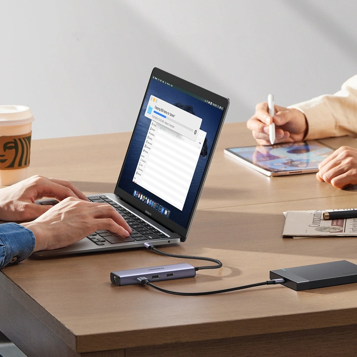 Adapter 1w6 UGREEN CM512 USB-C do 3x USB A 3.0, HDMI, RJ45, PD Converter