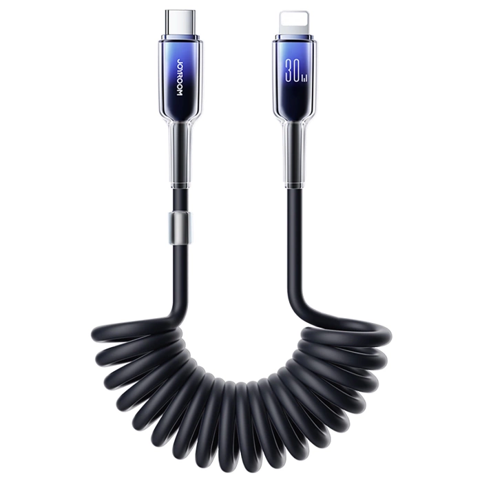 Kabel spiralny Joyroom S-A43 Crystal-Clear Series 30W USB-C - Lightning 1,5m - czarny