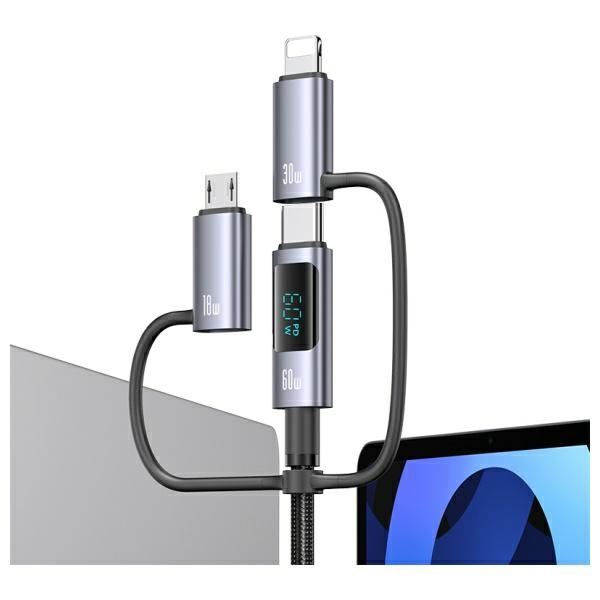 USAMS Kabel 6w1 Fast charging 60W 1,2m    Data Cable Digital dispay Aluminium Alloy Seria Sufeng SJ713