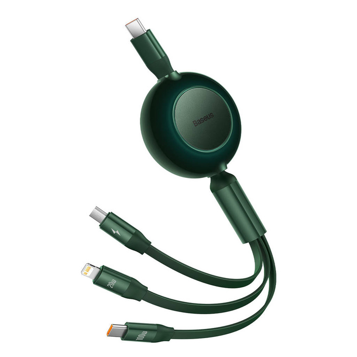Baseus Bright Mirror 2 zwijany kabel przewód 3w1 USB Typ C - micro USB + Lightning + USB Typ C 3.5A 1.1m zielony (CAMJ010206)