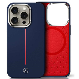 Etui Mercedes iPhone 16 Pro Max 6.9" granatowy/navy hardcase Silicone Red Stripe MagSafe