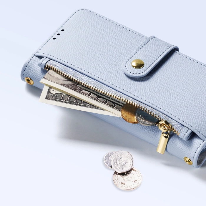 Etui skórzane Dux Ducis Lawa na iPhone 16 Pro Max z odłączanym portfelem magnetycznym - błękitne