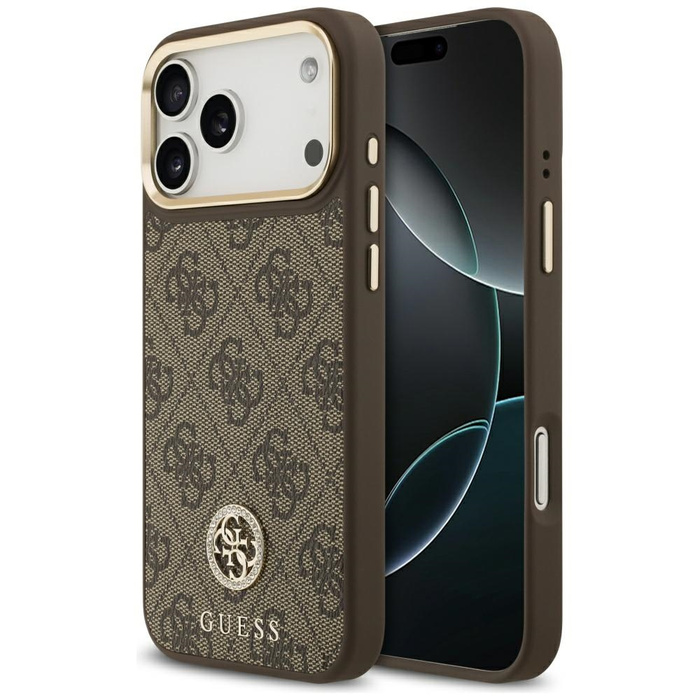 Etui Guess 4G Strass Logo MagSafe do     iPhone 17 Pro Max brązowy