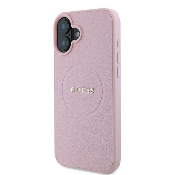 Etui Guess iPhone 16 Plus różowy/pink MagSafe PU Grained Gold Ring