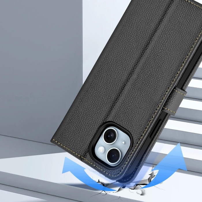 Etui skórzane Dux Ducis Lawa na iPhone 15 - czarne