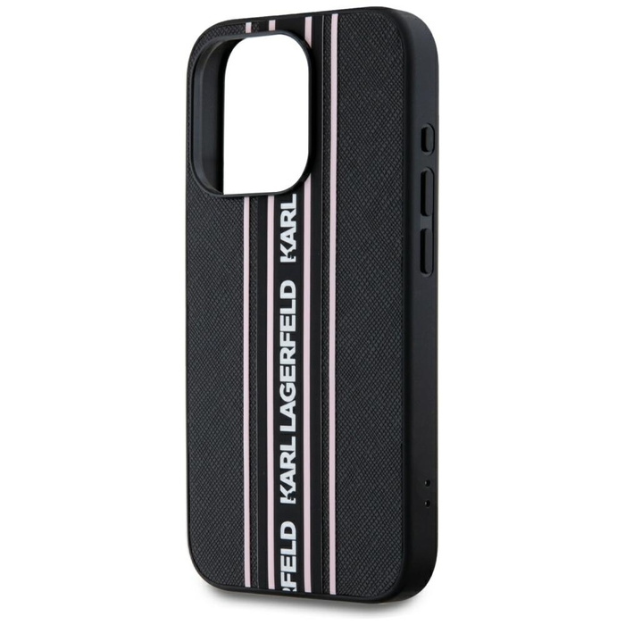Etui Karl Lagerfeld Saffiano Athleisure  Stripes Cord do iPhone 15 Pro Max czarno-różowy
