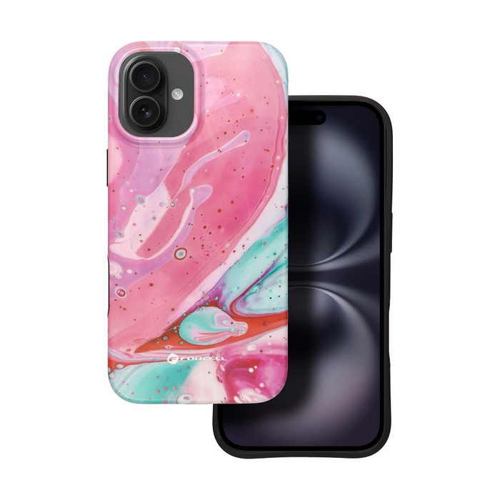 Etui na iPhone 16 PLUS Forcell F-Protect Mirage zgodny z MagSafe Military Drop-Test pink marble