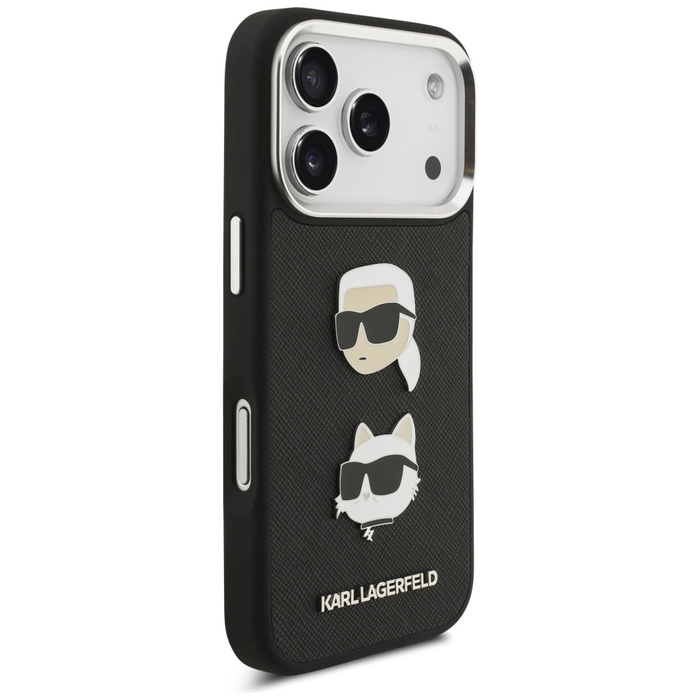 Etui Karl Lagerfeld FW Grained Karl &    Choupette Heads Pins & Logo do iPhone 17 Pro czarny