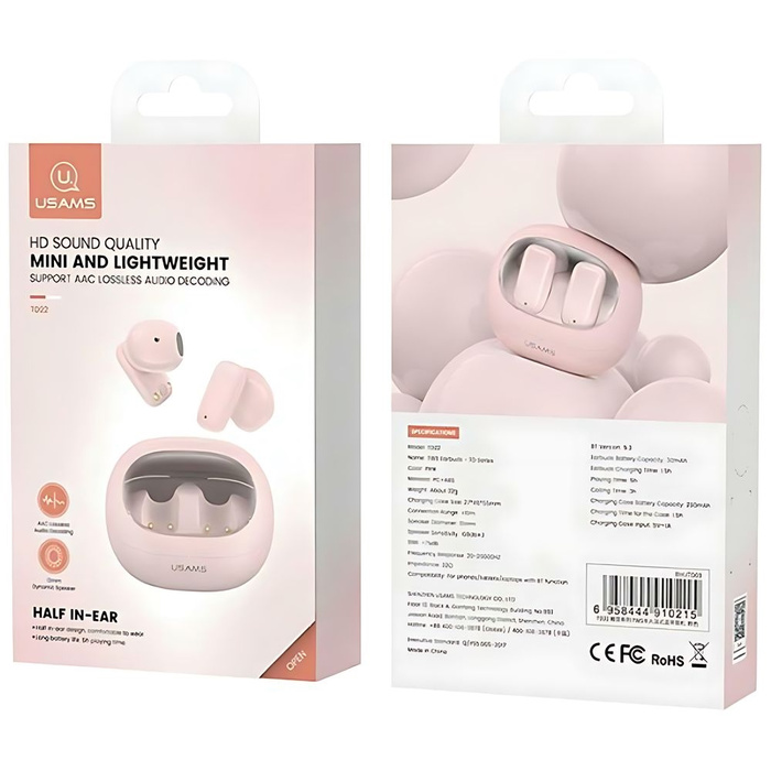 USAMS Słuchawki Bluetooth 5.3 TWS TD Series bezprzewodowe różowy/pink BHUTD03 (TD22)