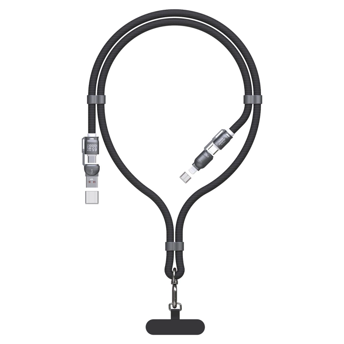 Kabel 4w1 / smycz Dudao L20MAX USB-A / USB-C / Lightning PD QC 65W 1.5m - czarny