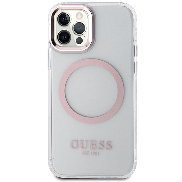Etui Guess GUHMP12MHTRMP iPhone 12/12 Pro 6.1" różowy/pink hard case Metal Outline Magsafe Case