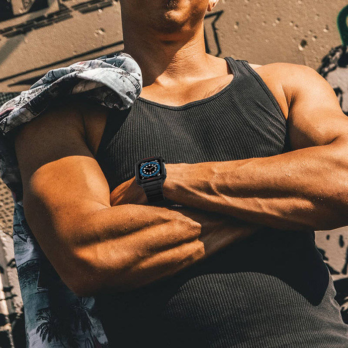 Protect Strap Band opaska z etui do Watch 7 / 6 / 5 / 4 / 3 / 2 / SE (45 / 44 / 42mm) obudowa pancerny pokrowiec na zegarek szary