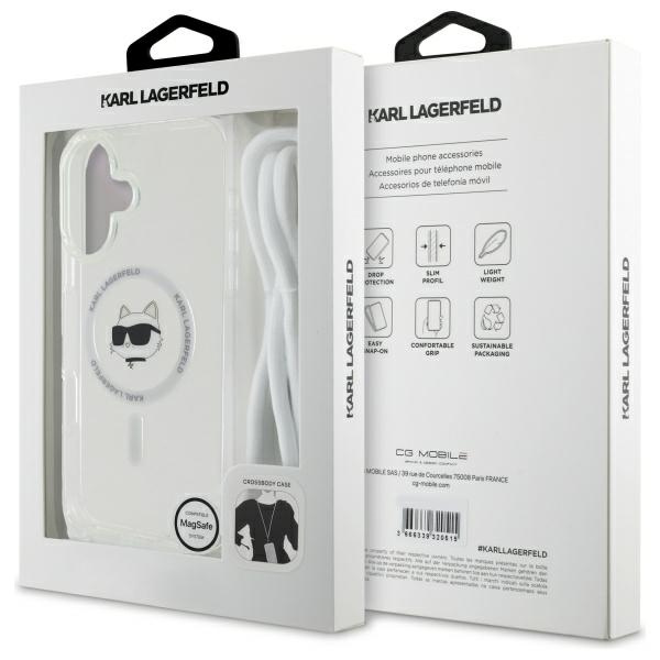 Etui Karl Lagerfeld iPhone 16 hardcase transparent IML Choupette Head & Cord Magsafe