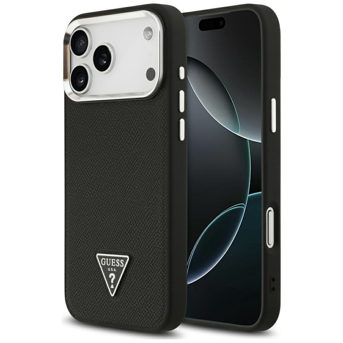 Etui Guess Grained Triangle Logo MagSafe do iPhone 17 Pro czarny