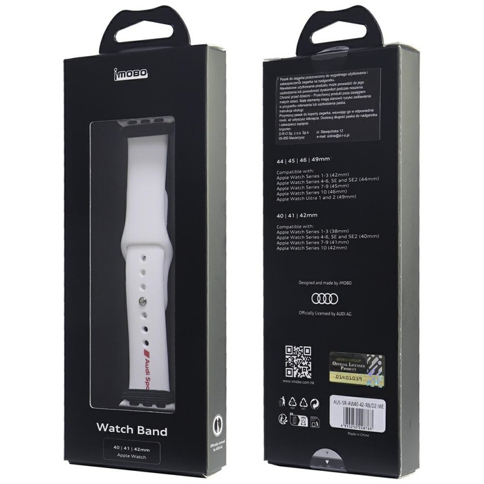 Pasek Audi Sport Red Logo Silicone Watch Strap do Apple Watch 40/41/42mm biały