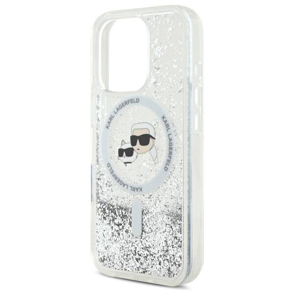 Etui Karl Lagerfeld iPhone 16 Pro 6.3" hardcase transparent Liquid Glitter Karl&Choupette Head Magsafe