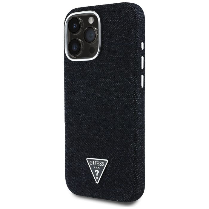 Etui Guess Denim Triangle Logo MagSafe   do iPhone 16 Pro czarny