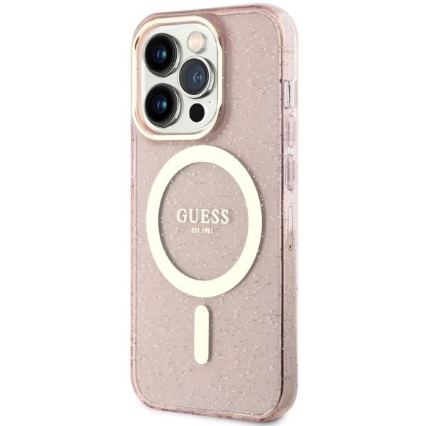 Etui Guess GUHMP14XHCMCGP iPhone 14 Pro Max 6.7" różowy/pink hardcase Glitter Gold MagSafe Case