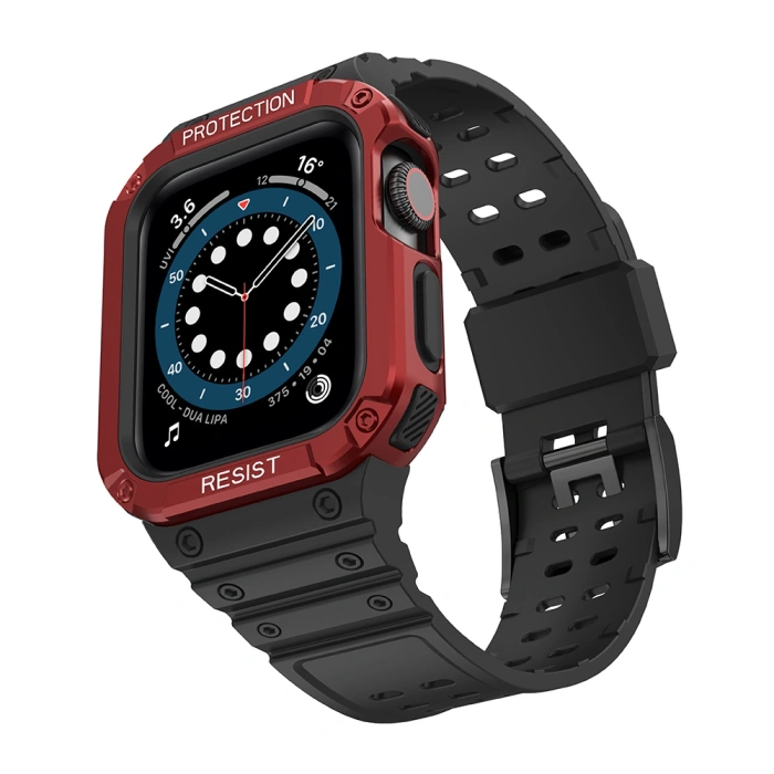 Pasek z etui ochronnym Protect Strap Band do Apple Watch 38 / 40 / 41 mm opaska obudowa pancerna - czarny, czerwony