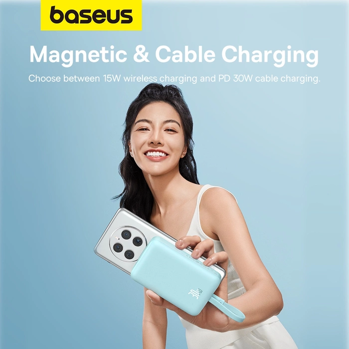 Powerbank Baseus Magnetic Mini MagSafe 10000mAh 30W z wbudowanym kablem USB-C 0.3m Niebieski
