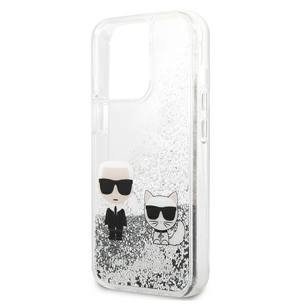 Etui KARL LAGERFELD Apple iPhone 13 Pro Max Liquid Glitter Karl&Choupette Srebrny Hardcase
