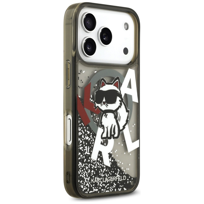 Etui Karl Lagerfeld Liquid Glitter       Choupette Logo MagSafe do iPhone 17 Pro czarny