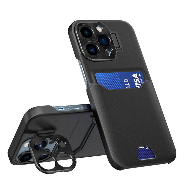 Etui Leather Stand Case Etui Do iPhone 14 Pro Max Pokrowiec Portfel Na Kartę Z Podstawką Czarne Case