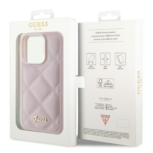 Etui Guess GUHCP15LPSQSQSP iPhone 15 Pro 6.1" różowy/pink hardcase Quilted Metal Logo Case