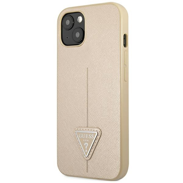 Etui GUESS Apple iPhone 14 Saffiano Triangle Logo Beżowy Hardcase