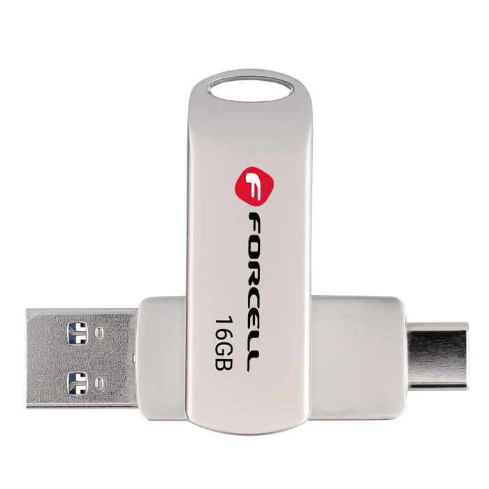 Pendrive 16GB USB 3.2 Gen 1 (USB A / USB C) Forcell F-Data Metal Duo srebrny