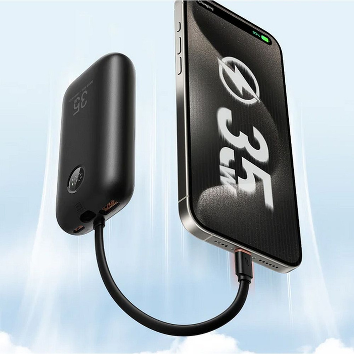 Powerbank Veger K1 (W1188) PD QC3.0 35W 10000 mAh z wbudowanymi kablami USB C / Lightning czarny