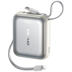 Powerbank Awei AS-181 10000mAh 35W USB-C + kable Lightning/USB-C srebrny