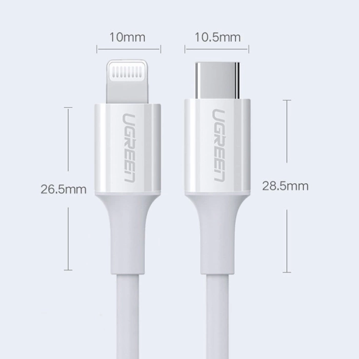 Kabel Ugreen US171 Lightning - USB-C MFi PD 20W 3A 480Mb/s 0,5m - biały