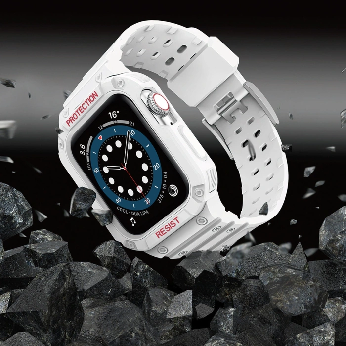 Pasek z etui ochronnym Protect Strap Band do Apple Watch 38 / 40 / 41 mm opaska obudowa pancerna - biały