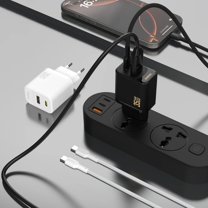 Ładowarka sieciowa Dudao A27 MaxC 35W GaN + kabel USB-C - biała