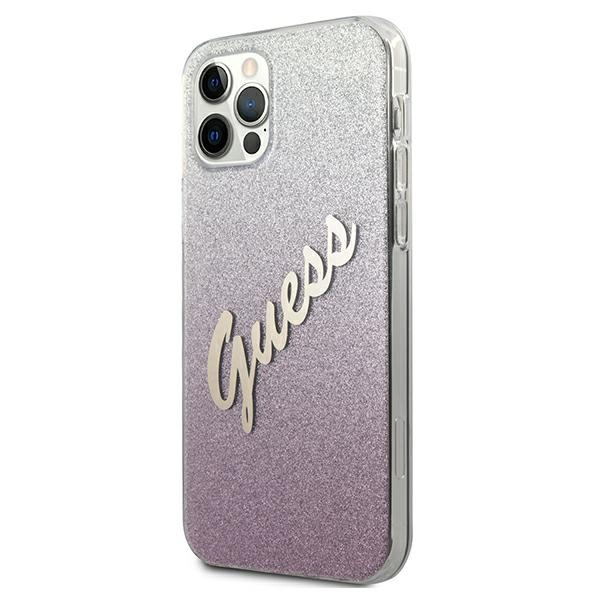 Etui GUESS Apple iPhone 12 12 Pro Glitter Gradient Script Różowy Hardcase