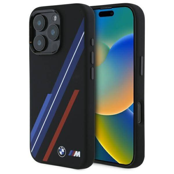 Etui BMW iPhone 16 Pro Max czarny/black hardcase Silicone Random Lines MagSafe