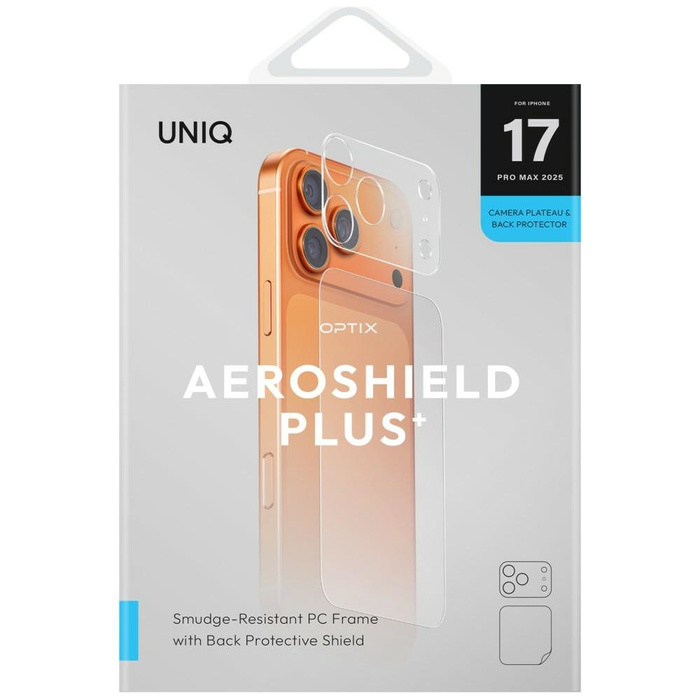 Ochrona modułu aparatu i tylnego panelu  UNIQ Optix Aeroshield+ Camera Module Protector do iPhone 17 Pro Max przezroczysty