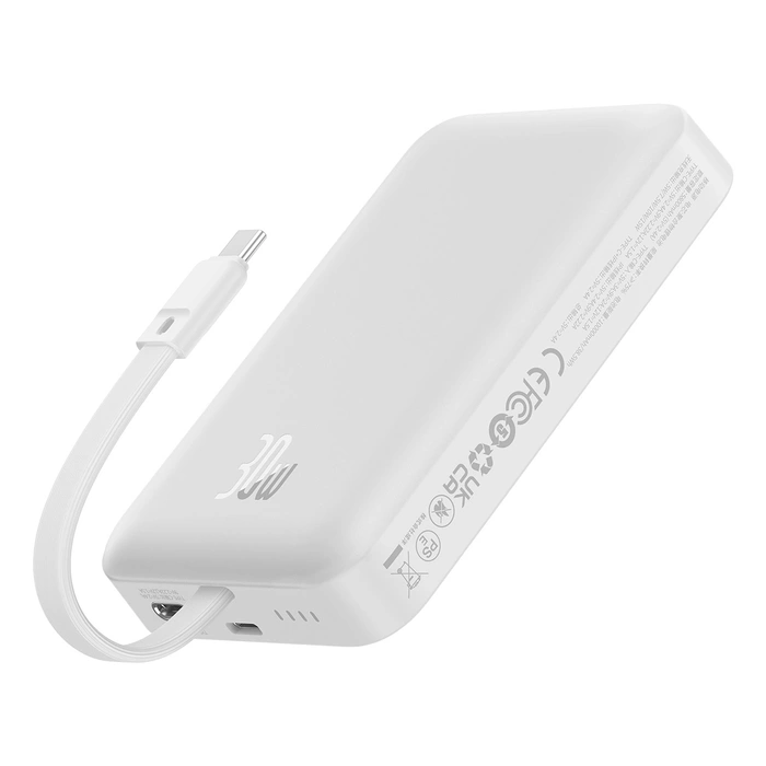 Powerbank Baseus Magnetic Mini MagSafe 10000mAh 30W z wbudowanym kablem USB-C 0.3m Biały