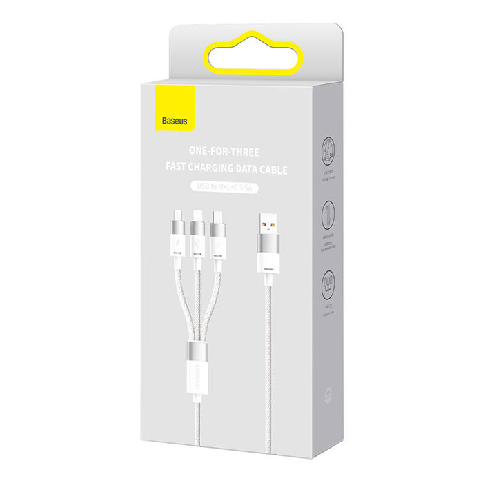 Kabel USB 3w1 Baseus StarSpeed, USB-C + micro USB + Lightning, 3,5A, 1.2m (biały)