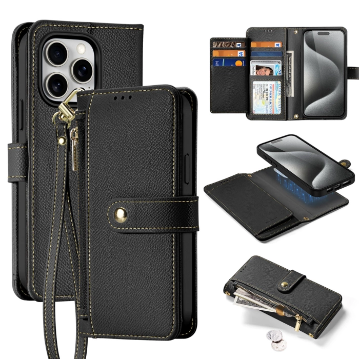 Etui skórzane Dux Ducis Lawa na iPhone 15 Pro - czarne