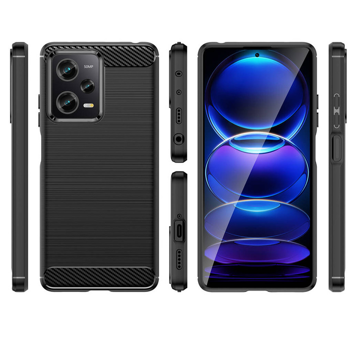 Etui Carbon Case Etui Xiaomi Poco X5 Pro 5G / Redmi Note 12 Pro Elastyczny Silikonowy Karbonowy Pokrowiec Czarne Case