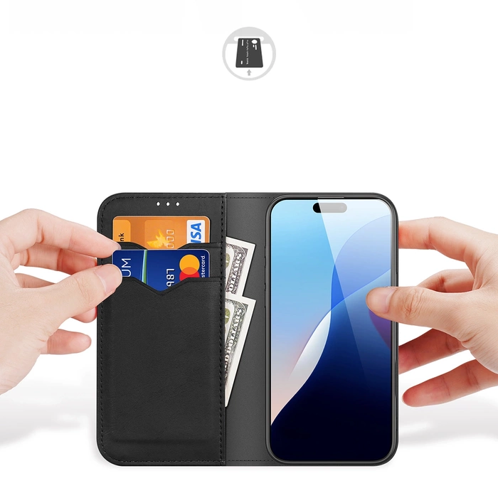 Etui Dux Ducis Hivo na iPhone 16 Pro Max z klapką i ochroną RFID - czarne