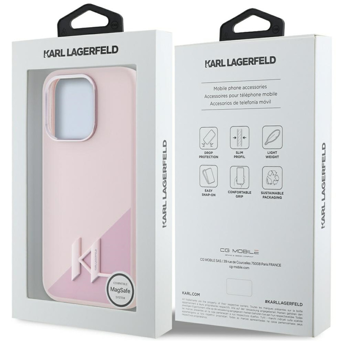 Etui Karl Lagerfeld Silicone Shadow       Metal Initial MagSafe do iPhone 15 Pro Max różowy