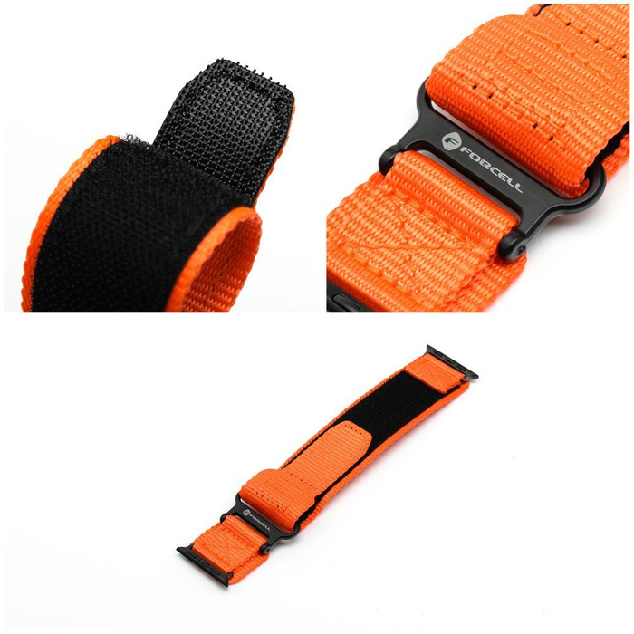 Pasek do Apple Watch Forcell F-Design FA05 rzep nylon 42 / 44 / 45 / 49 mm pomarańczowy